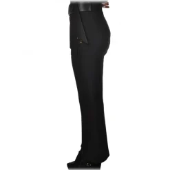 Elisabetta Franchi - Trousers with Buttons in Contrasting Color - Black - Trousers - Made in Italy - Luxury Exclusive Collection - Avvenice