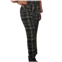 Elisabetta Franchi - Trousers in Checked Pattern - Black - Trousers - Made in Italy - Luxury Exclusive Collection - Avvenice