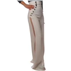 Elisabetta Franchi - Trousers with Visible Buttons - Ivory - Trousers - Made in Italy - Luxury Exclusive Collection - Avvenice