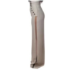 Elisabetta Franchi - Trousers with Visible Buttons - Ivory - Trousers - Made in Italy - Luxury Exclusive Collection - Avvenice