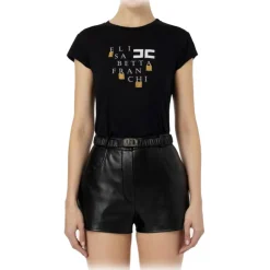 Elisabetta Franchi - T-Shirt with Metal Application - Black - T-Shirt - Made in Italy - Luxury Exclusive Collection - Avvenice