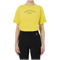 Elisabetta Franchi - T-Shirt with Logo and Metallic Details - Yellow - T-Shirt - Made in Italy - Luxury Exclusive Collection - Avvenice
