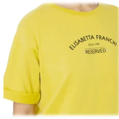 Elisabetta Franchi - T-Shirt with Logo and Metallic Details - Yellow - T-Shirt - Made in Italy - Luxury Exclusive Collection - Avvenice