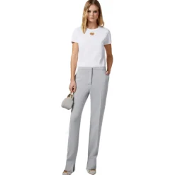 Elisabetta Franchi - T-Shirt with Metal Logo Application - White - T-Shirt - Made in Italy - Luxury Exclusive Collection - Avvenice