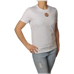 Elisabetta Franchi - T-Shirt with Perforated Metallic Logo - White - T-Shirt - Made in Italy - Luxury Exclusive Collection - Avvenice