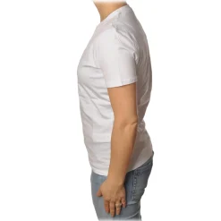 Elisabetta Franchi - T-Shirt with Perforated Metallic Logo - White - T-Shirt - Made in Italy - Luxury Exclusive Collection - Avvenice