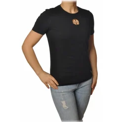 Elisabetta Franchi - T-Shirt with Perforated Metallic Logo - Black - T-Shirt - Made in Italy - Luxury Exclusive Collection - Avvenice