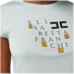 Elisabetta Franchi - T-Shirt with Metal Application - Aqua Green - T-Shirt - Made in Italy - Luxury Exclusive Collection - Avvenice