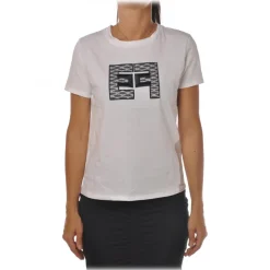 Elisabetta Franchi - T-Shirt with Embroidered Logo - White - T-Shirt - Made in Italy - Luxury Exclusive Collection - Avvenice