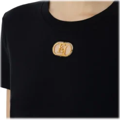 Elisabetta Franchi - T-Shirt with Metal Logo Application - Black - T-Shirt - Made in Italy - Luxury Exclusive Collection - Avvenice