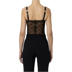 Elisabetta Franchi - Tulle Bodice Top with Logos - Black - Top - Made in Italy - Luxury Exclusive Collection - Avvenice