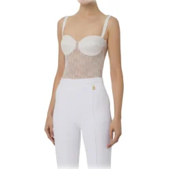 Elisabetta Franchi - Tulle Bodice Top with Logos - White - Top - Made in Italy - Luxury Exclusive Collection - Avvenice