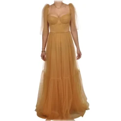 Elisabetta Franchi - Tulle Dress with Bustier - Caramel - Dress - Made in Italy - Luxury Exclusive Collection - Avvenice