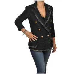 Elisabetta Franchi - Tweed Double-Breasted Blazer - Black - Jacket - Made in Italy - Luxury Exclusive Collection - Avvenice