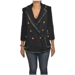 Elisabetta Franchi - Tweed Double-Breasted Blazer - Black - Jacket - Made in Italy - Luxury Exclusive Collection - Avvenice