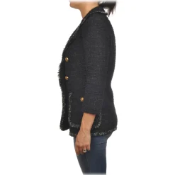 Elisabetta Franchi - Tweed Double-Breasted Blazer - Black - Jacket - Made in Italy - Luxury Exclusive Collection - Avvenice