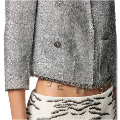 Elisabetta Franchi - Tweed Lurex Cropped Jacket - Silver - Jacket - Made in Italy - Luxury Exclusive Collection - Avvenice