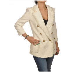 Elisabetta Franchi - Tweed Double-Breasted Blazer - Cream - Jacket - Made in Italy - Luxury Exclusive Collection - Avvenice