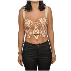 Elisabetta Franchi - Two-Tone Patterned Bodice - Caramel/White - Top - Made in Italy - Luxury Exclusive Collection - Avvenice