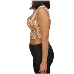 Elisabetta Franchi - Two-Tone Patterned Bodice - Caramel/White - Top - Made in Italy - Luxury Exclusive Collection - Avvenice