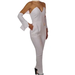 Elisabetta Franchi - V-neckline Jumpsuit with Tulle - Ivory - Dress - Made in Italy - Luxury Exclusive Collection - Avvenice