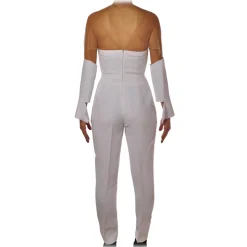 Elisabetta Franchi - V-neckline Jumpsuit with Tulle - Ivory - Dress - Made in Italy - Luxury Exclusive Collection - Avvenice