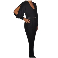 Elisabetta Franchi - V-neckline Jumpsuit with Belt - Black - Dress - Made in Italy - Luxury Exclusive Collection - Avvenice