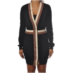 Elisabetta Franchi - V-Neck Sheath Dress - Black - Dress - Made in Italy - Luxury Exclusive Collection - Avvenice