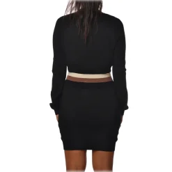 Elisabetta Franchi - V-Neck Sheath Dress - Black - Dress - Made in Italy - Luxury Exclusive Collection - Avvenice