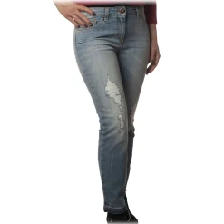 Elisabetta Franchi - Washed Denim Jeans - Light Denim - Trousers - Made in Italy - Luxury Exclusive Collection - Avvenice