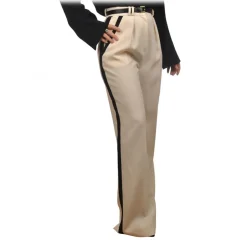 Elisabetta Franchi - Wide Leg Trousers with Side Band - Cream - Trousers - Made in Italy - Luxury Exclusive Collection - Avvenice