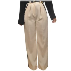 Elisabetta Franchi - Wide Leg Trousers with Side Band - Cream - Trousers - Made in Italy - Luxury Exclusive Collection - Avvenice