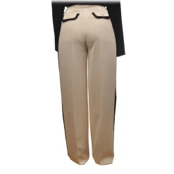 Elisabetta Franchi - Wide Leg Trousers with Side Band - Cream - Trousers - Made in Italy - Luxury Exclusive Collection - Avvenice