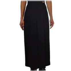 Elisabetta Franchi - Wide Leg Trousers with Logo - Black - Trousers - Made in Italy - Luxury Exclusive Collection - Avvenice