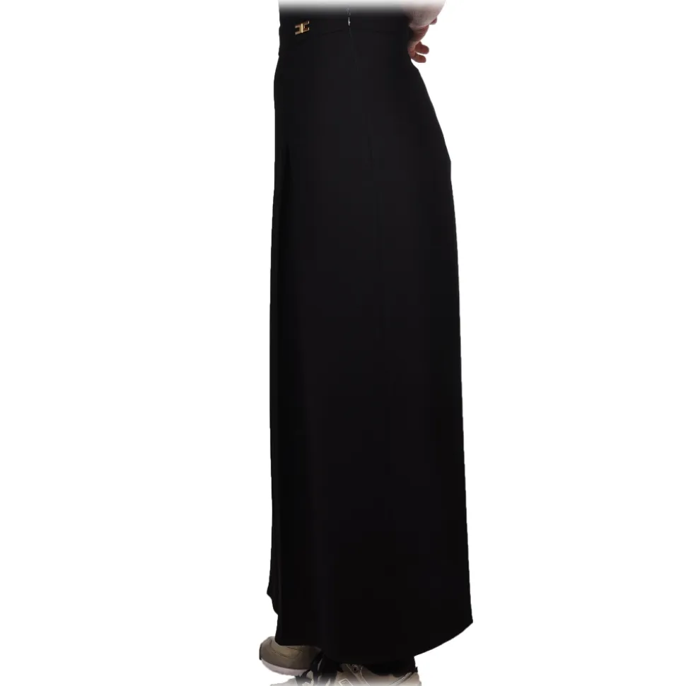 Elisabetta Franchi - Wide Leg Trousers with Logo - Black - Trousers - Made in Italy - Luxury Exclusive Collection - Avvenice