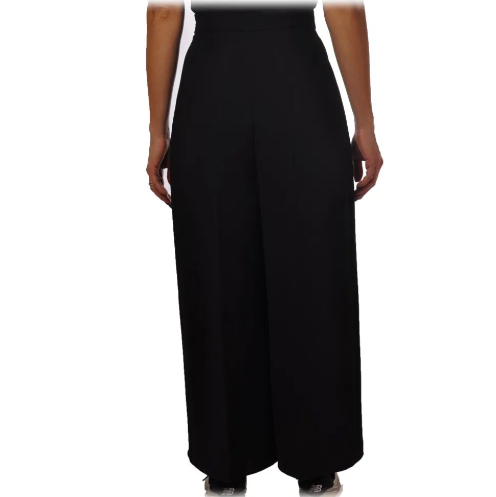 Elisabetta Franchi - Wide Leg Trousers with Logo - Black - Trousers - Made in Italy - Luxury Exclusive Collection - Avvenice