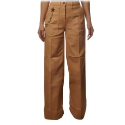 Elisabetta Franchi - Wide Leg Trousers with Chain - Camel - Trousers - Made in Italy - Luxury Exclusive Collection - Avvenice