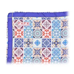 Fefè Napoli - Blue Azulejo Silk Foulard - Scarves and Foulards - Handmade in Italy - Luxury Exclusive Collection - Avvenice