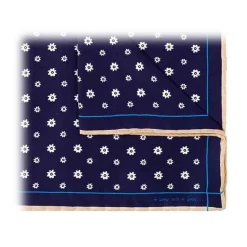 Fefè Napoli - Blue Daises Silk Dandy Pocket Square - Pocket-Square - Handmade in Italy - Luxury Exclusive Collection - Avvenice
