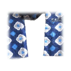 Fefè Napoli - Blue Flowers Dandy Silk Scarf - Scarves and Foulards - Handmade in Italy - Luxury Exclusive Collection - Avvenice