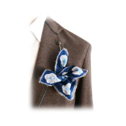 Fefè Napoli - Blue Flowers Silk Vernissage Pocket Square - Pocket-Square - Handmade in Italy - Luxury Exclusive Collection - Avvenice