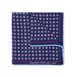 Fefè Napoli - Blue Flowers Silk Dandy Pocket Square - Pocket-Square - Handmade in Italy - Luxury Exclusive Collection - Avvenice