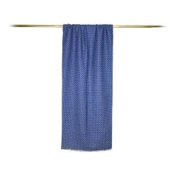 Fefè Napoli - Blue Flowers Seventy Double Scarf - Scarves and Foulards - Handmade in Italy - Luxury Exclusive Collection - Avvenice