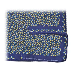 Fefè Napoli - Blue Lemons Silk Dandy Pocket Square - Pocket-Square - Handmade in Italy - Luxury Exclusive Collection - Avvenice