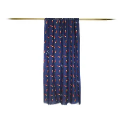 Fefè Napoli - Blue Lucky Horn Scaramantia Wool Scarf - Scarves and Foulards - Handmade in Italy - Luxury Exclusive Collection - Avvenice