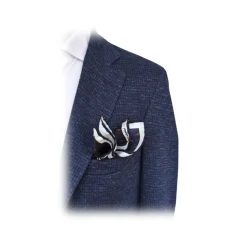 Fefè Napoli - Blue Lucky Horns Silk Scaramantia Pocket Square - Pocket-Square - Handmade in Italy - Luxury Exclusive Collection - Avvenice