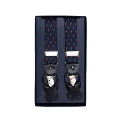 Fefè Napoli - Blue Lucky Horns Scaramantia Suspenders - Braces - Handmade in Italy - Luxury Exclusive Collection - Avvenice