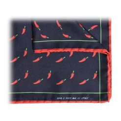 Fefè Napoli - Blue Lucky Peppers Silk Scaramantia Pocket Square - PocketSquare - Handmade in Italy - Luxury Exclusive Collection - Avvenice