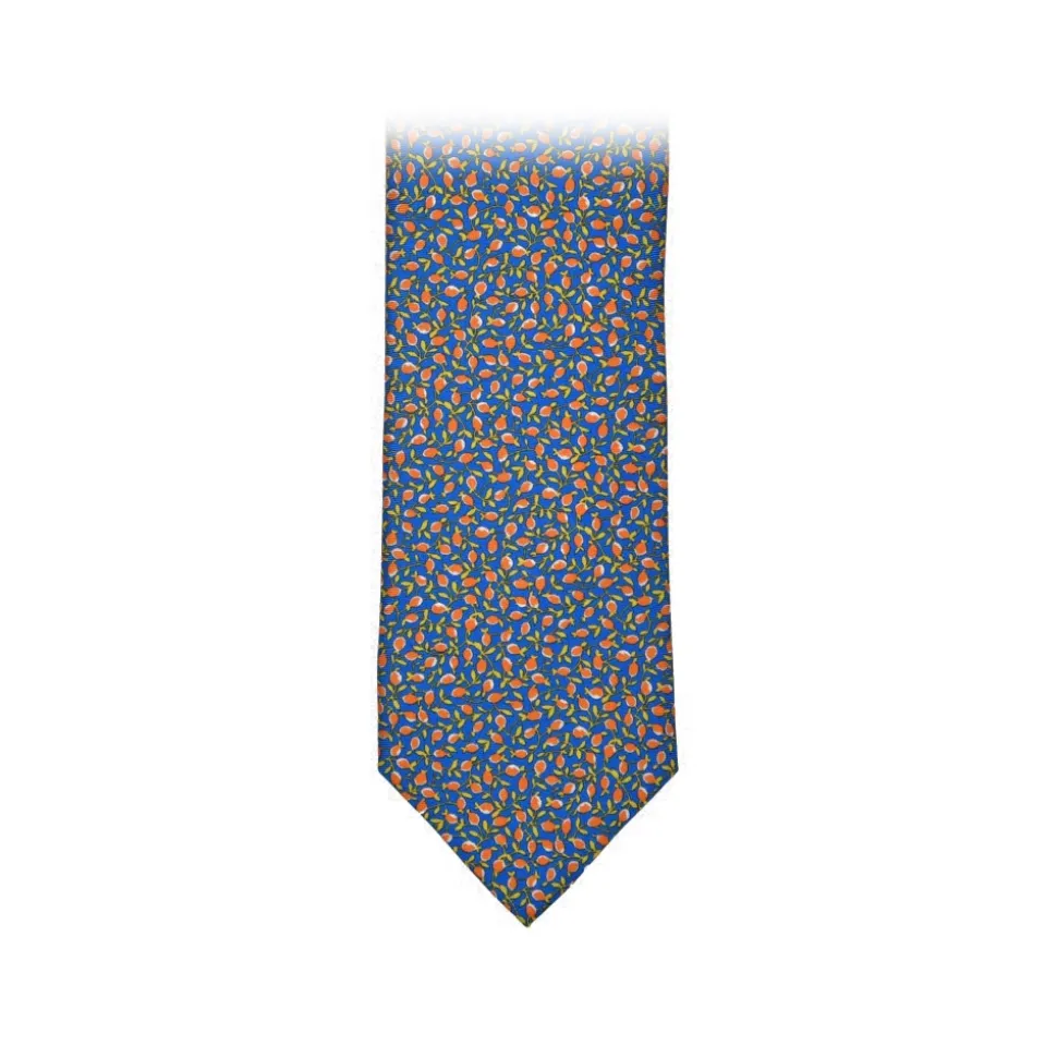 Fefè Napoli - Blue Orange Lemons Silk Tie - Ties - Handmade in Italy - Luxury Exclusive Collection - Avvenice