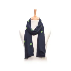 Fefè Napoli - Blue Quatre-foil Scaramantia Wool Scarf - Scarves and Foulards - Handmade in Italy - Luxury Exclusive Collection - Avvenice